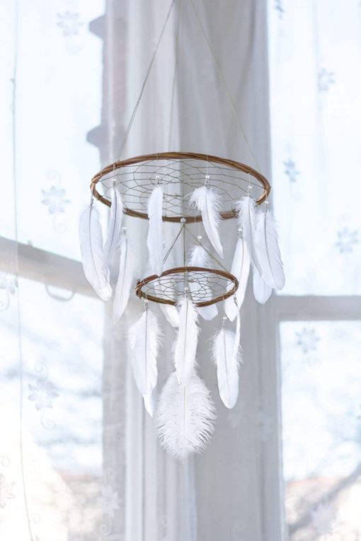 White Chandelier Dream Catcher Mobile with Simple Beading