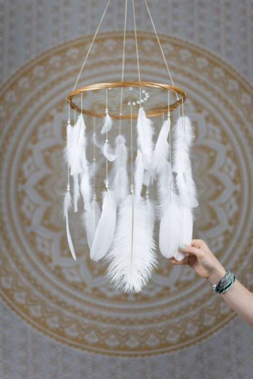 White Dream Catcher Mobile - With Size reference