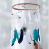 Navy, Teal and White Dream Catcher Mobile with Peacock Feather Centrepiece
