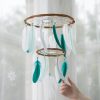 Teal, Mint, Grey and White Chandelier Dream Catcher Mobile - With Size reference