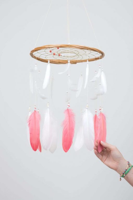 Coral red Dream Catcher Mobile - With Size reference